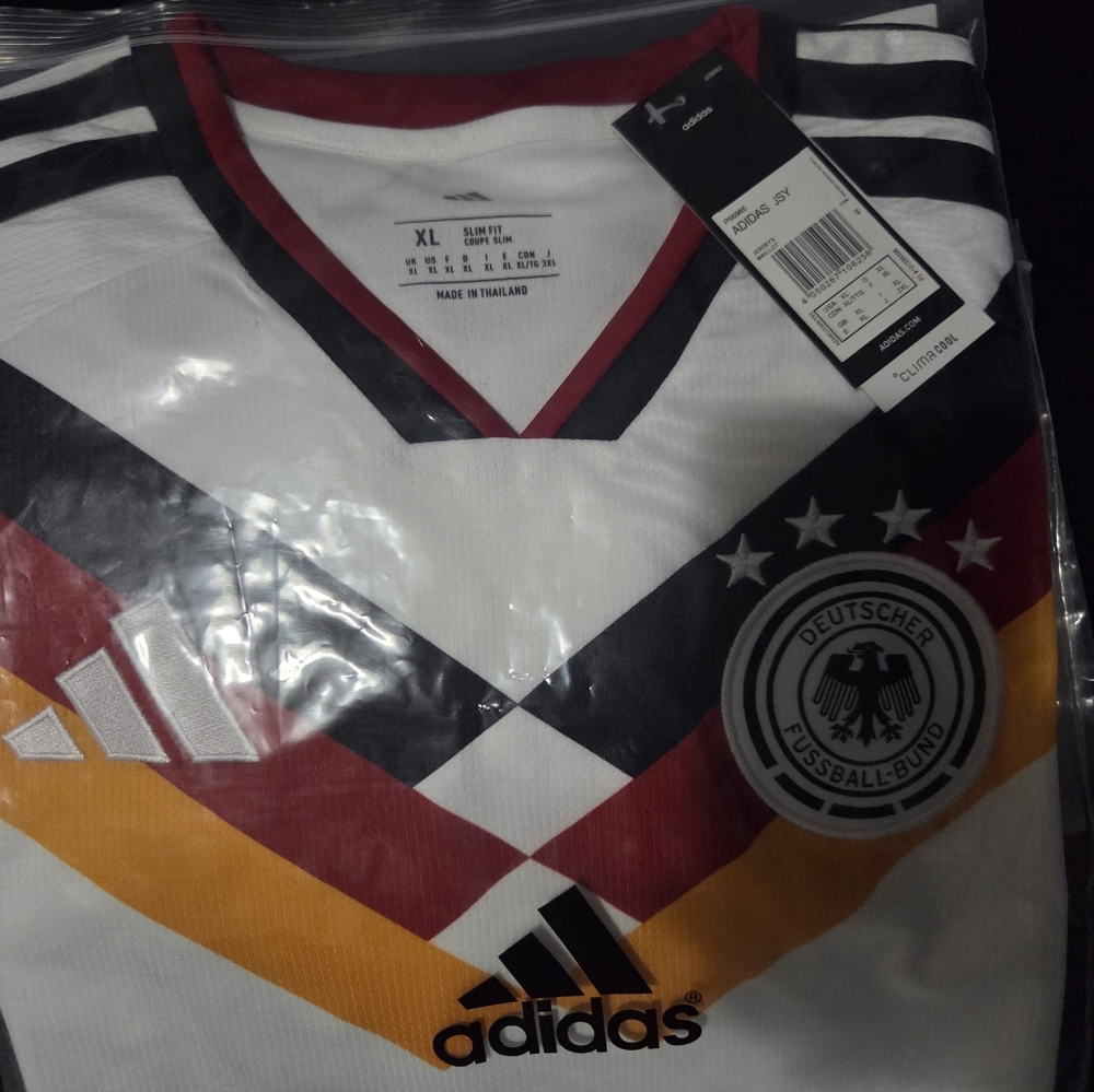 adidas Men’s White Germany National Team Jersey with Black and Red Accents